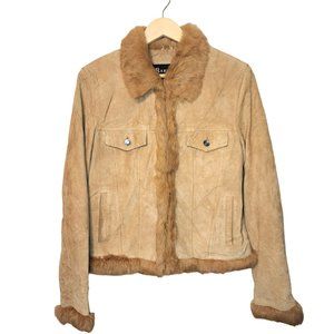 Raffaelo Vintage Fur Trim Suede Leather Coat Jacket Medium
